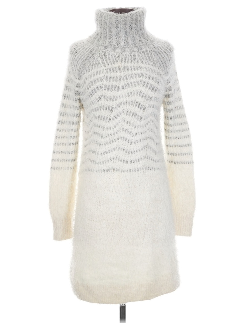 Sleeping on Snow Cozy Cream & Light Gray Turtleneck Knit Dress